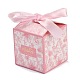 結婚式のテーマ折りたたみギフトボックス  花と言葉のある正方形はあなたとリボンへの贈り物を願っています  キャンディークッキー包装用  ピンク  7x7x8.3cm CON-P014-01D-1