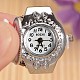 Flower Alloy Polymer Stretch Ring Watches RJEW-L053-01-4