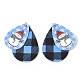 クリスマステーマpuレザービッグペンダント  プラチナトーンアイアンジャンプリング付き  ティアドロップ  雪だるまと  コーンフラワーブルー  56.5x37x3mm  穴：5mm FIND-R080-04-2