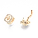 Clear Cubic Zirconia Square with Star Hoop Earrings EJEW-F291-06G-1