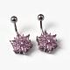 Flower 304 Stainless Steel Micro Pave Cubic Zirconia Navel Ring Belly Rings EJEW-L175-08C-1