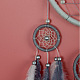 羽のペンダント装飾を施した毛糸織りのネット/ウェブ  フラットラウンド  濃いグレー  650~700x160mm HJEW-PW0001-045-3