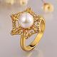 Real 18K Gold Plated Eco-Friendly Brass Round Shell Pearl Finger Rings RJEW-BB08114-7G-4