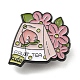 ピンクシリーズ食品テーマエナメルピン  女性用ブラック合金ブローチ  単語かわいいフルーツティー  花  28.5x30x1.5mm JEWB-P021-E02-1