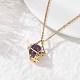 Makramee-Beutel aus Messing mit natürlichem Amethyst innen und Anhängerketten aus 304er Edelstahl für Damen&nbsp;NJEW-JN05607-03-1