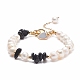 Natural Obsidian & Pearl Beaded Bracelet with Alloy Enamel Heart Charms BJEW-JB08039-06-1