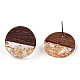 Плоские круглые серьги-гвоздики из смолы и орехового дерева с 304 штифтом из нержавеющей стали для женщин EJEW-TADZ0001-01G-3