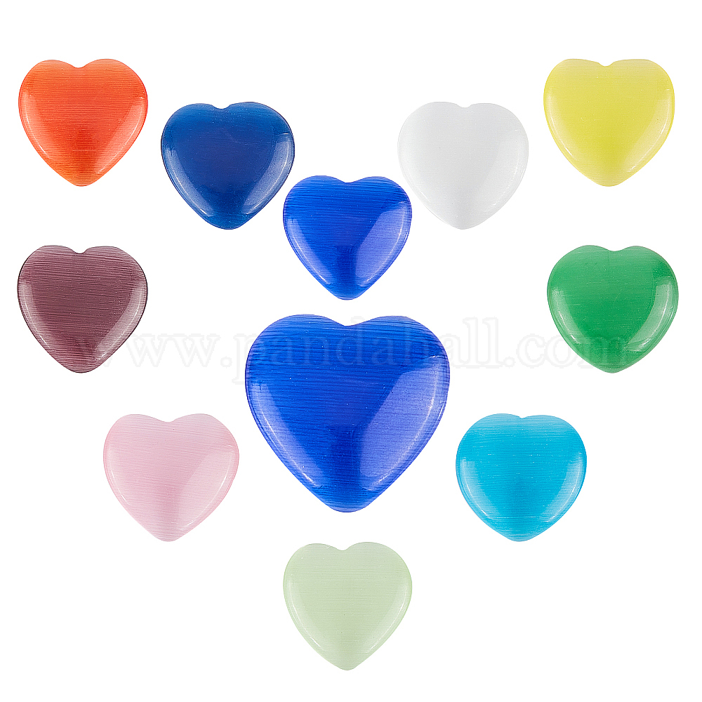 Wholesale SUNNYCLUE 1 Box 10 Colors Cat Eye Cabochons Glass Heart Shape ...