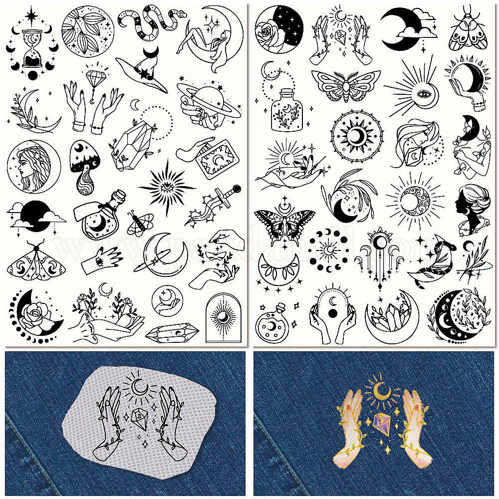 Feuilles De Broderie Soluble à L'eau - 3 Feuilles, 122 Motifs, Autocollant Transfert Pour Tissu
