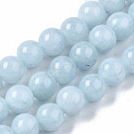 Cordes de perles de calcédoine naturelles, imitation aigue-marine, teints et chauffée, ronde, 8~9mm, Trou: 1mm, Environ 45~48 pcs/chapelet, 15.7 pouce