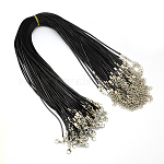 Вощеный шнур ожерелье материалы, с железной фурнитурой, для поделок ювелирных изделий, чёрные, 17 дюйм, толстый 1.5 мм 