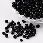 6/0 couleurs opaques perles de graines de verre rond, noir, taille: environ 4mm de diamètre, Trou: 1.5 mm, environ 495 pcs/50 g