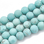 Natural Howlite Beads Strands, Frosted, Round, Dyed & Heated, Turquoise, 6mm, Hole: 1mm, about 63pcs/strand, 15.5 inch
