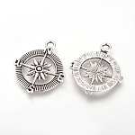 Colgantes de la aleación de estilo tibetano, sin plomo y cadmio, brújula, plata antigua, 29.5x25x3mm, agujero: 3 mm