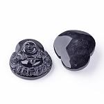 Pendentifs en obsidienne naturelle, Bouddha, 47x42x13mm, Trou: 1.5mm