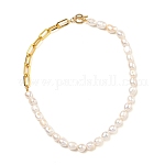 Colliers de perles de perles de keshi de perle baroque naturelle, avec chaînes de trombones en fer et 304 fermoir à bascule en acier inoxydable, or, 17.48 pouce (44.4 cm)