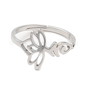 304 Stainless Steel Hollow Lotus Adjustable Ring for Women RJEW-M149-32P