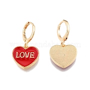 Heart with Word Love Enamel Dangle Leverback Earrings EJEW-N012-108E