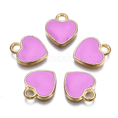 Charms del esmalte de la aleación, corazón, la luz de oro, violeta, 12x10x2mm, agujero: 2 mm