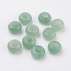 Cuentas europeas de aventurina verde natural, Abalorios de grande agujero, rerondana plana, 14x7~8mm, agujero: 6 mm