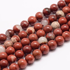 Chapelets de perles en jaspe rouge naturel, ronde, 8mm, Trou: 1mm, Environ 45~47 pcs/chapelet, 15 pouce