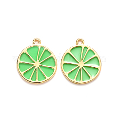 Colgantes de la aleación, con resina epoxi, sin plomo y cadmio, limón, dorado, verde claro, 26.5x23x1.6mm, agujero: 2 mm