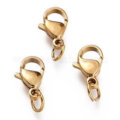 Placcatura ionica (ip) fermagli a moschettone in acciaio inossidabile 304, con anello di congiunzione in acciaio inossidabile 201, oro, 13x8x4mm, Foro: 3 mm, anello di salto: 5x0.8 mm
