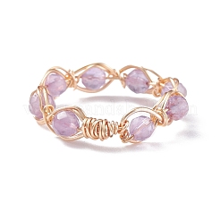 Anello rotondo con perline intrecciate in pietra naturale&nbsp;RJEW-JR00448