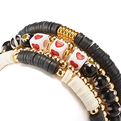 5 Stück 5 Stil Fimo Heishi Perlen Stretch Armbänder Set&nbsp;BJEW-JB07532-01