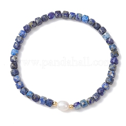 Stretcharmbänder aus natürlichen Lapislazuli-Würfelperlen für Damen&nbsp;BJEW-JB13179-03