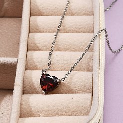 Halsketten mit Herzanhänger aus 304 Edelstahl mit dunkelrotem Zirkonia für Damen&nbsp;NJEW-Z064-04P