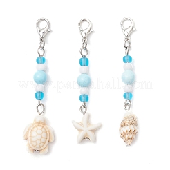 3 pz ciondolo con ciondolo in turchese sintetico a tema oceano e perline di vetro decorazioni&nbsp;HJEW-JM03155