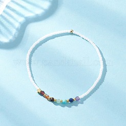 Pulseras de cuentas de vidrio de chakra y piedras preciosas mixtas naturales para mujer&nbsp;BJEW-JB12632