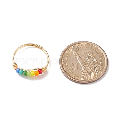 Anello da dito con perline intrecciate con semi di vetro color arcobaleno&nbsp;RJEW-TA00055