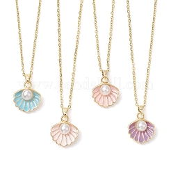 Collares colgantes con forma de concha de perla de imitación de plástico ABS y esmalte de aleación&nbsp;NJEW-JN05173