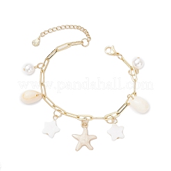 Perline di conchiglie d'acqua dolce naturali e braccialetti con ciondoli in lega smaltata&nbsp;BJEW-JB12214-03