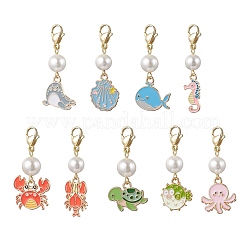 9 pièce 9 styles de pendentifs décoratifs en alliage émaillé en forme d'animaux marins&nbsp;HJEW-JM03907