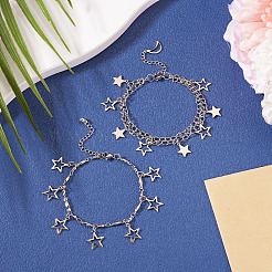 Bracelet à breloques en forme d'étoile en acier inoxydable 304 (2 pièce)&nbsp;BJEW-TADJ00003