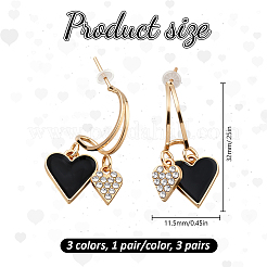 3 paio di orecchini pendenti con strass in lega di 3 colori&nbsp;EJEW-GO0007-004