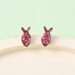 Orecchini a bottone in ottone smaltato a forma di pesce&nbsp;EJEW-I322-07P