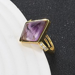 Rhombus natürliche Amethyst Fingerringe&nbsp;RJEW-B113-01G-08