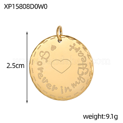 Pendentifs ronds et plats en acier inoxydable 304 avec breloques en forme de mot&nbsp;STAS-OY004-49G