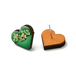 Ohrstecker aus grünem Holz zum St. Patrick's Day&nbsp;EJEW-D074-01E