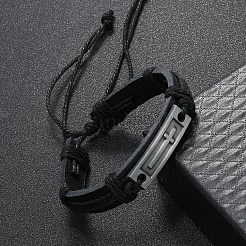 Rechteckiges Legierungsarmband mit Kreuzgliederarmband&nbsp;BJEW-C037-01A