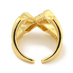 Offener Manschettenring aus Messing mit Mikropflaster und Zirkonia-Kreuz für Damen&nbsp;RJEW-C082-10G