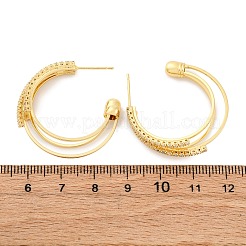 Orecchini a bottone in ottone micro pavé con zirconi cubici trasparenti a forma di tripla C&nbsp;EJEW-R025-29G