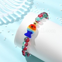 Pulseras elásticas de dos tonos con vidrio craquelado y cuentas de vidrio soplado hechas a mano para mujer.&nbsp;BJEW-JB13844