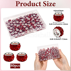 80 Stück Polymer Clay Strass europäische große Lochperlen mit silberfarben plattierten Messingkernen&nbsp;FPDL-LT0001-02A