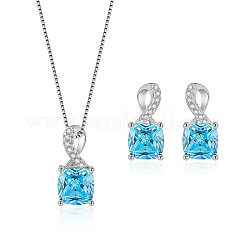 Collane pendenti e orecchini a bottone in argento sterling placcato rodio quadrato con zirconi cubici e pavé per donna&nbsp;WG8F2D6-01