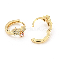 Pendientes de aro de latón chapado en oro real de estrella con mal de ojo&nbsp;EJEW-L269-084G-02